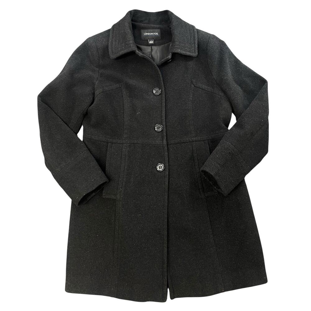 London Fog Wool Blend Size L Dark Grey Coat Women Stylish Cut Modern